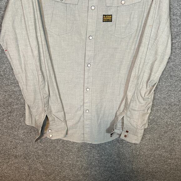 G Star Shirt Mens Medium Gray Chambray Pearl Snap Long Sleeve Raw Casual Flaw - Picture 3 of 12